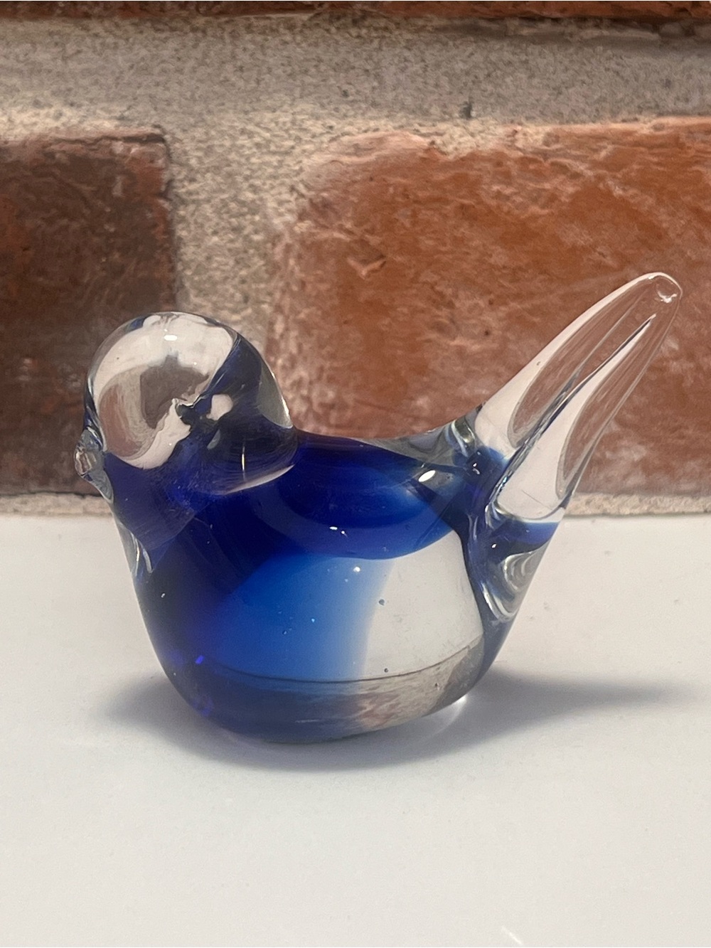 Vintage Blue and Clear Glass Bird Figurine